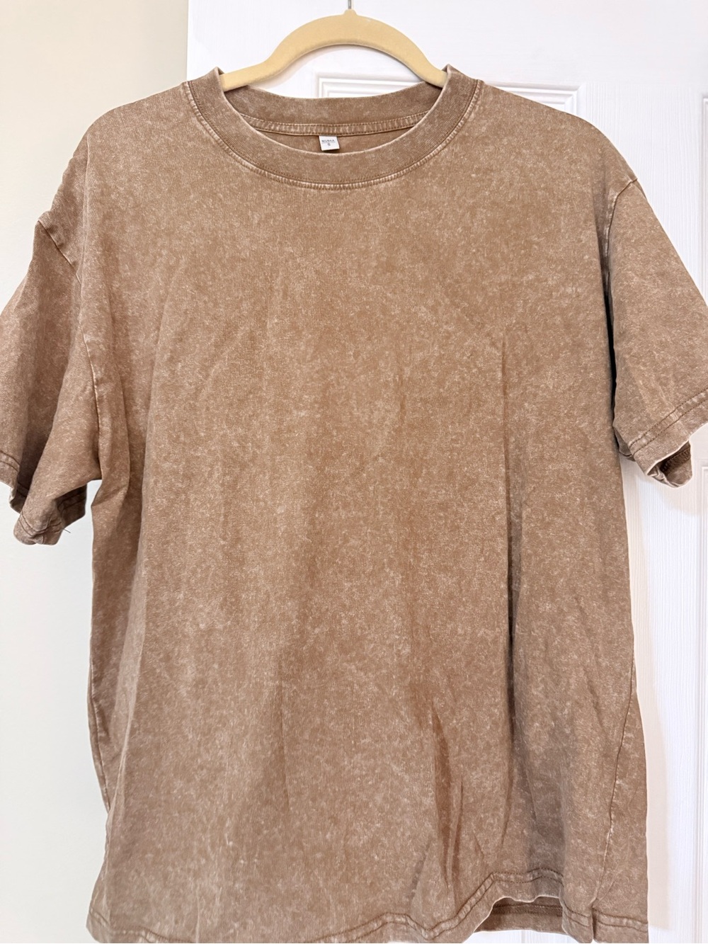 Casual Mineral-Wash Brown Crewneck T-Shirt